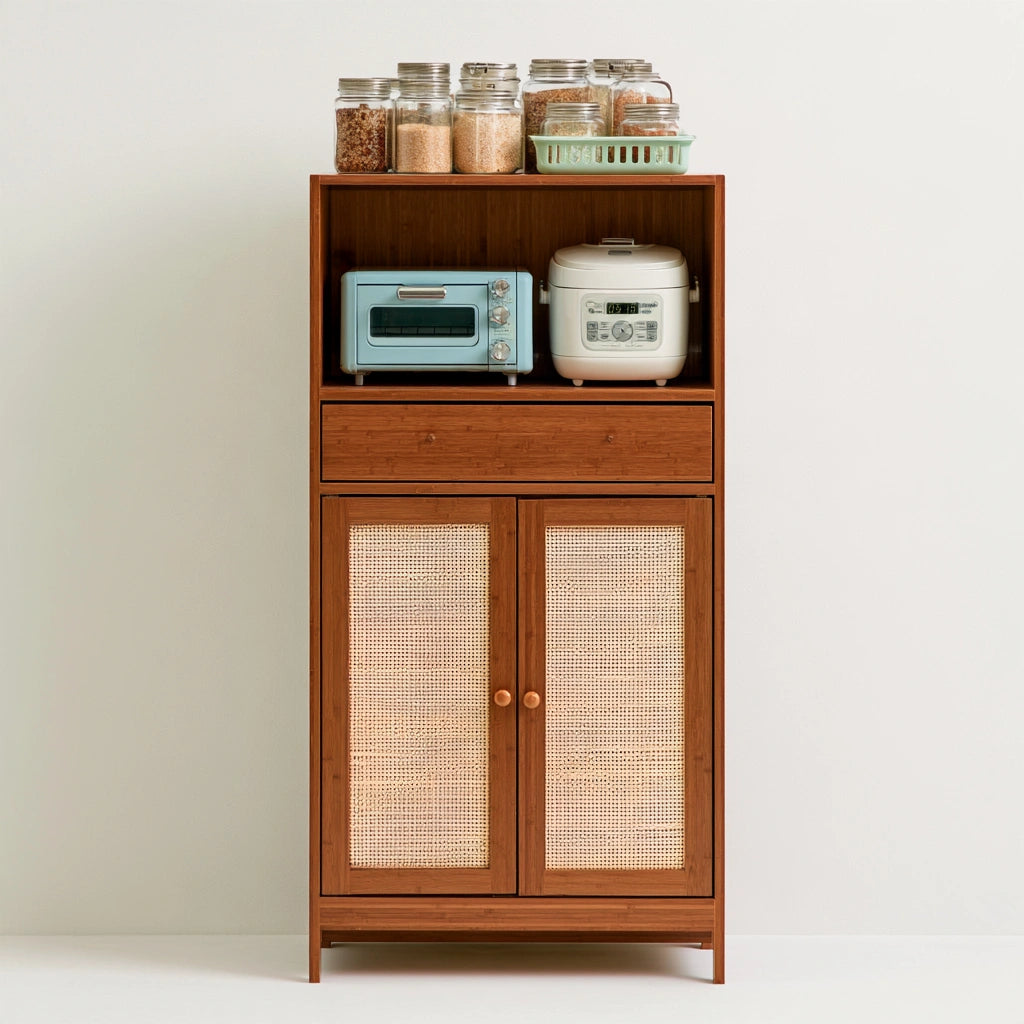 Mobile da cucina in bambù a tre livelli, colore legno naturale