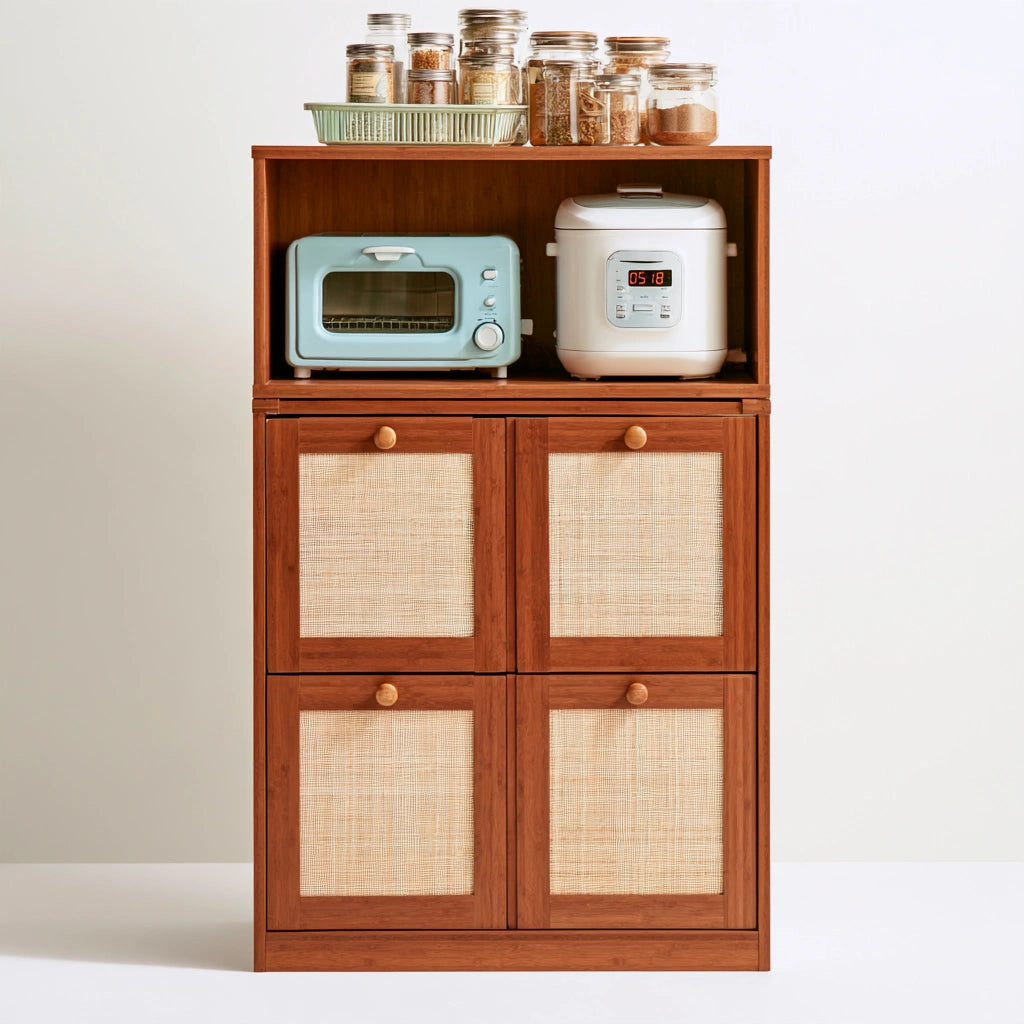 Mobile da cucina in bambù a tre livelli, colore legno naturale