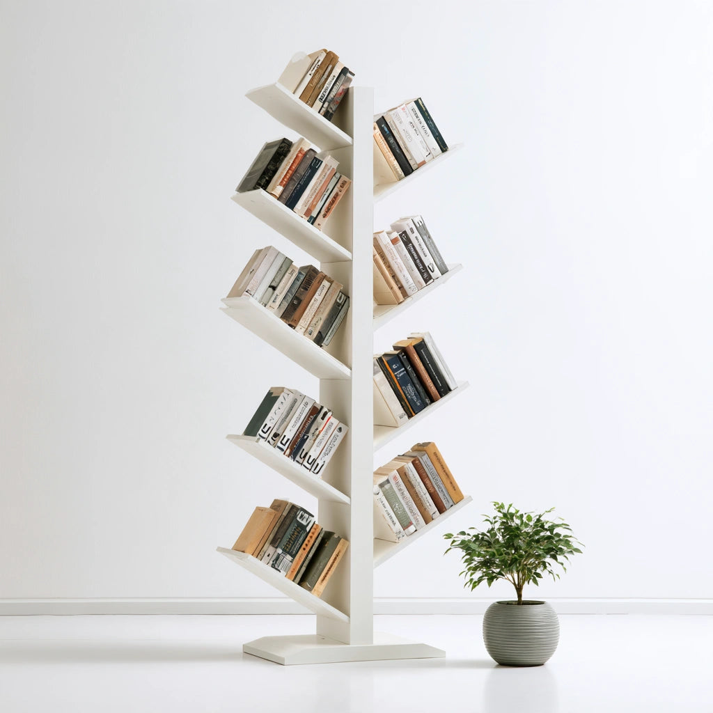 Libreria ad albero dalle linee essenziali, colore bianco