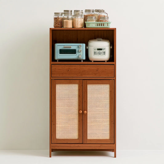 Mobile da cucina in bambù a tre livelli, colore legno naturale