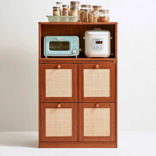 Mobile da cucina in bambù a tre livelli, colore legno naturale