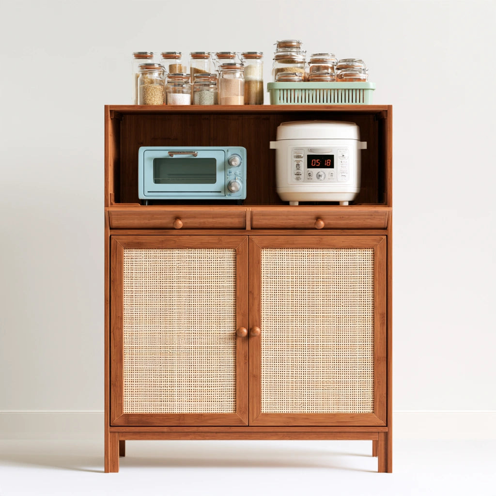 Mobile da cucina in bambù a tre livelli, colore legno naturale