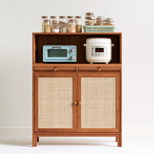Mobile da cucina in bambù a tre livelli, colore legno naturale