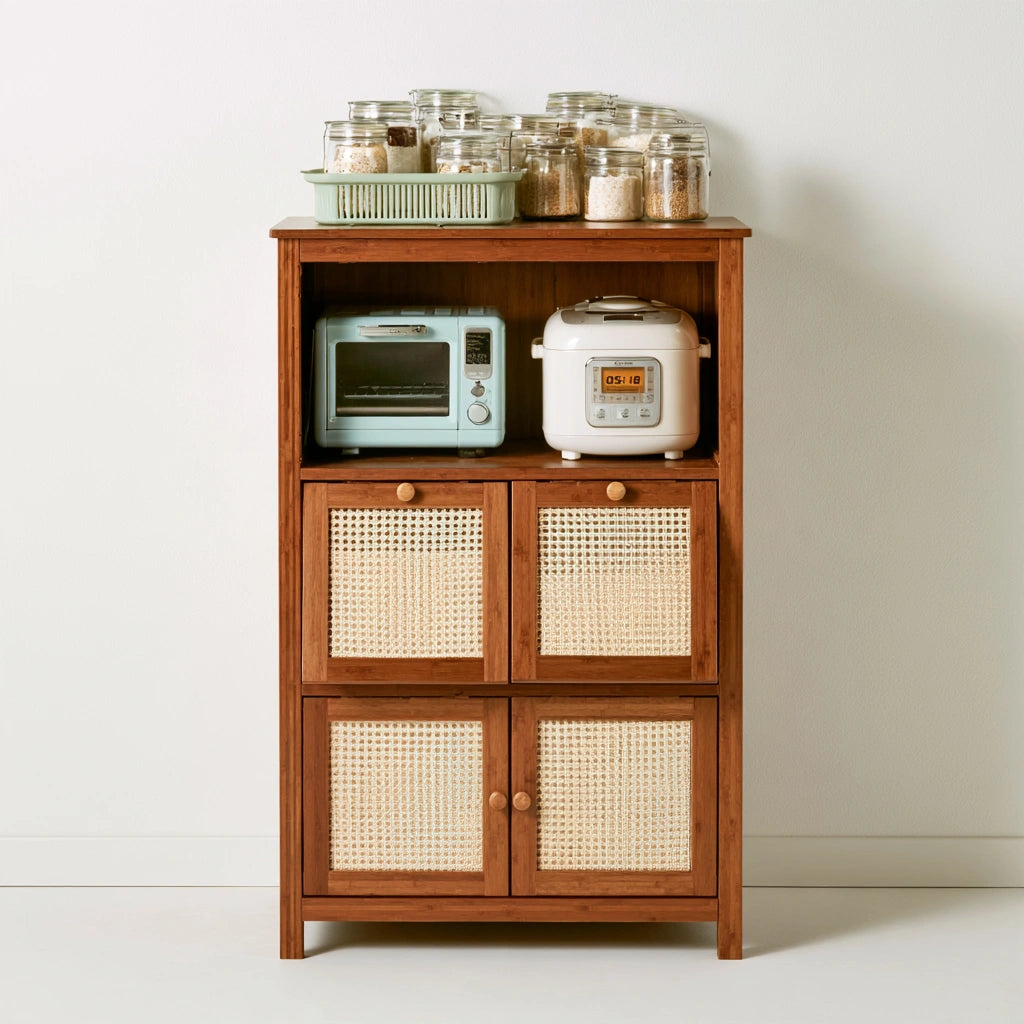 Mobile da cucina in bambù a tre livelli, colore legno naturale