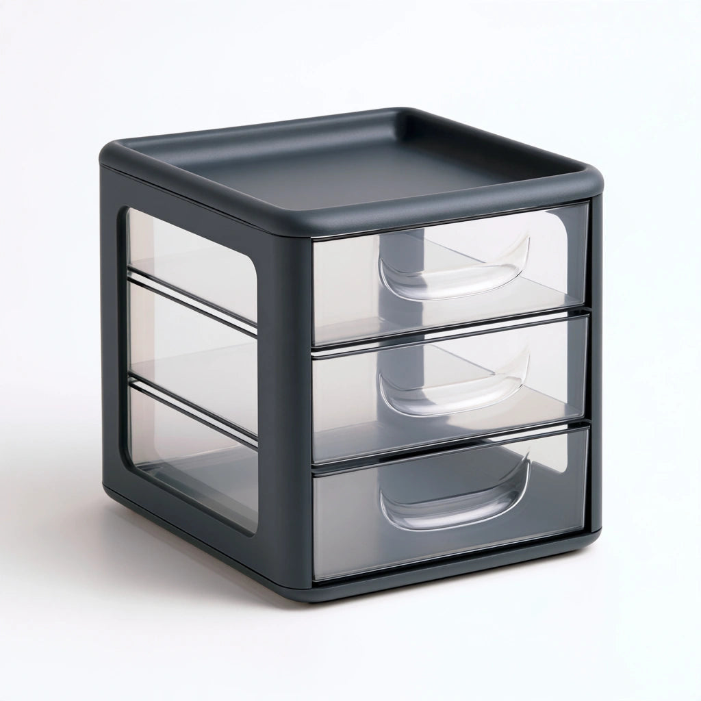 Mobile contenitore stretto in plastica con tre cassetti, colore grigio scuro