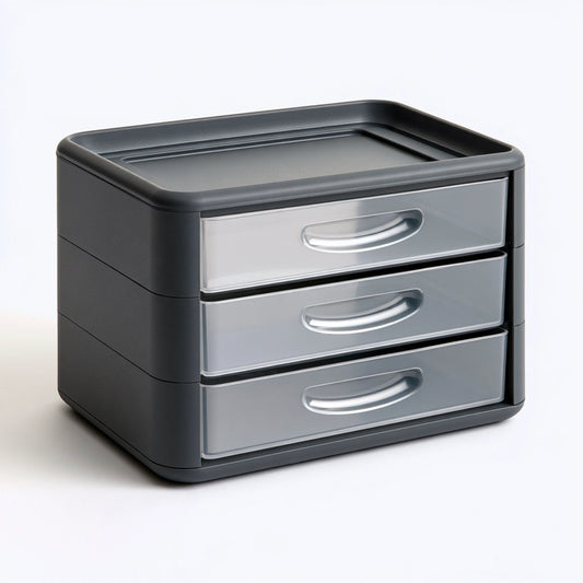 Mobile contenitore stretto in plastica con tre cassetti, colore grigio scuro