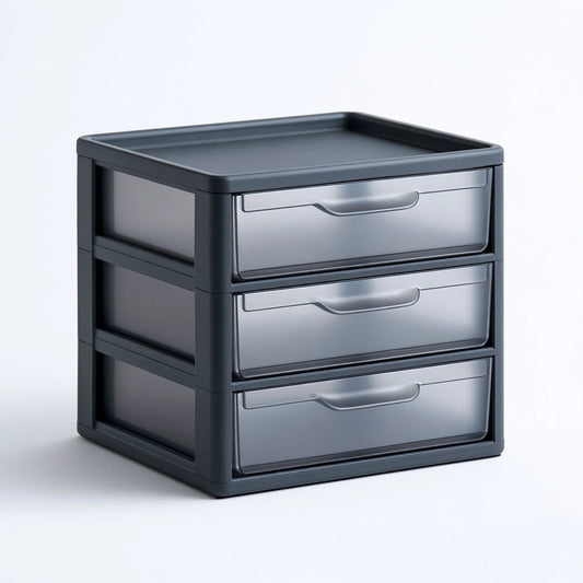 Mobile contenitore stretto in plastica con tre cassetti, colore grigio scuro