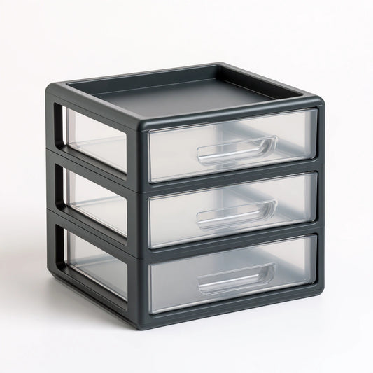 Mobile contenitore stretto in plastica con tre cassetti, colore grigio scuro